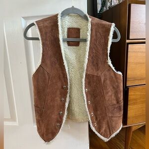 Vintage faux suede shearling lined vest